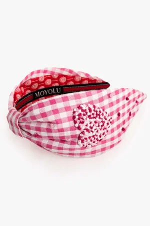 Pink Heart Embroidered Headband