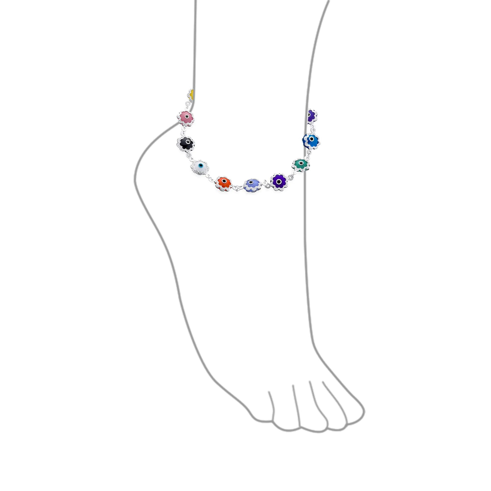 Protection Amulet Turkish Evil Eyes Anklet Ankle Bracelet Sterling Silver 9 Inch