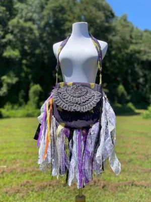 Purple Hippie Handbag - Vintage Lace Fringe Purse for Boho Chic Style