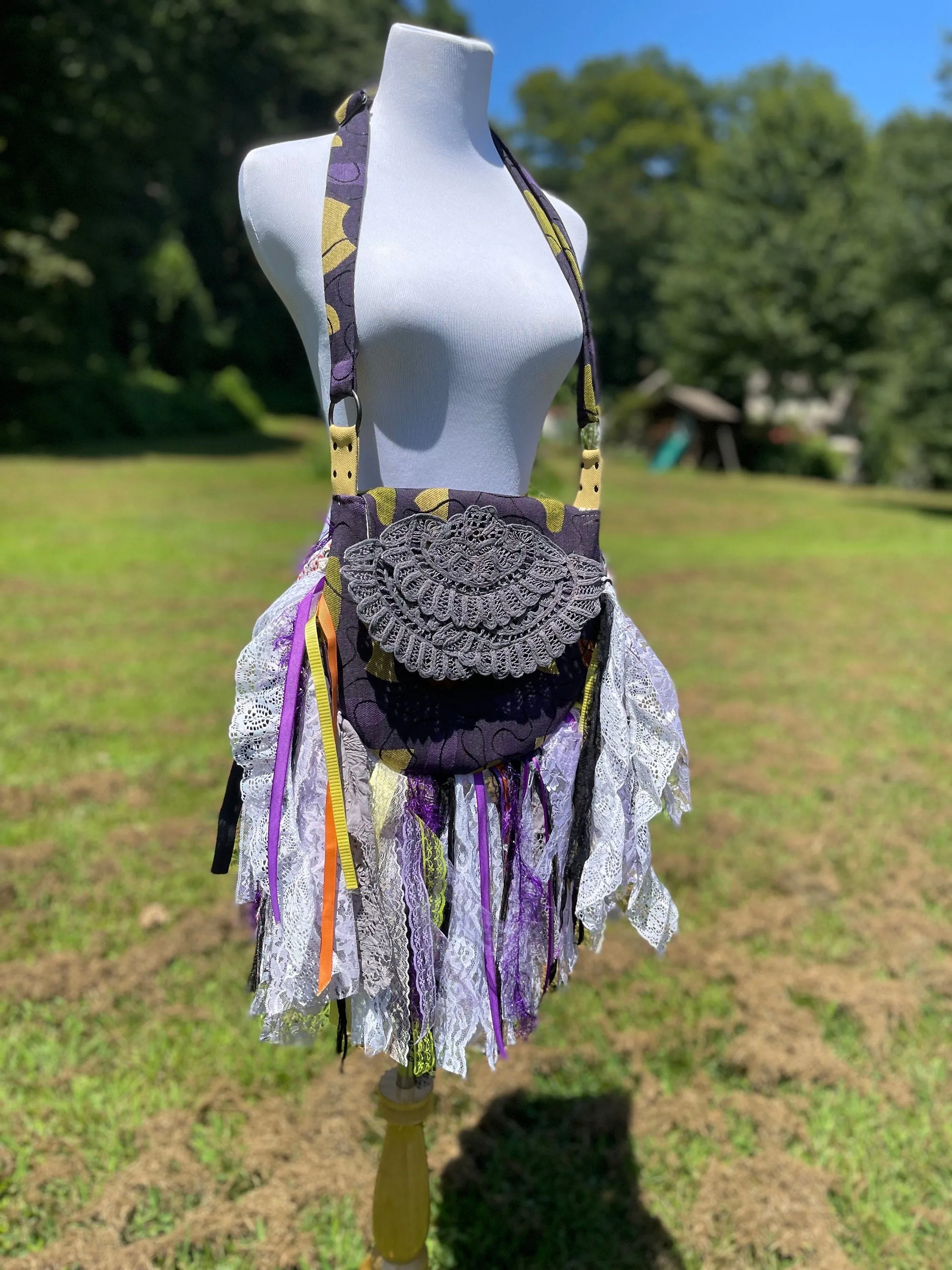 Purple Hippie Handbag - Vintage Lace Fringe Purse for Boho Chic Style
