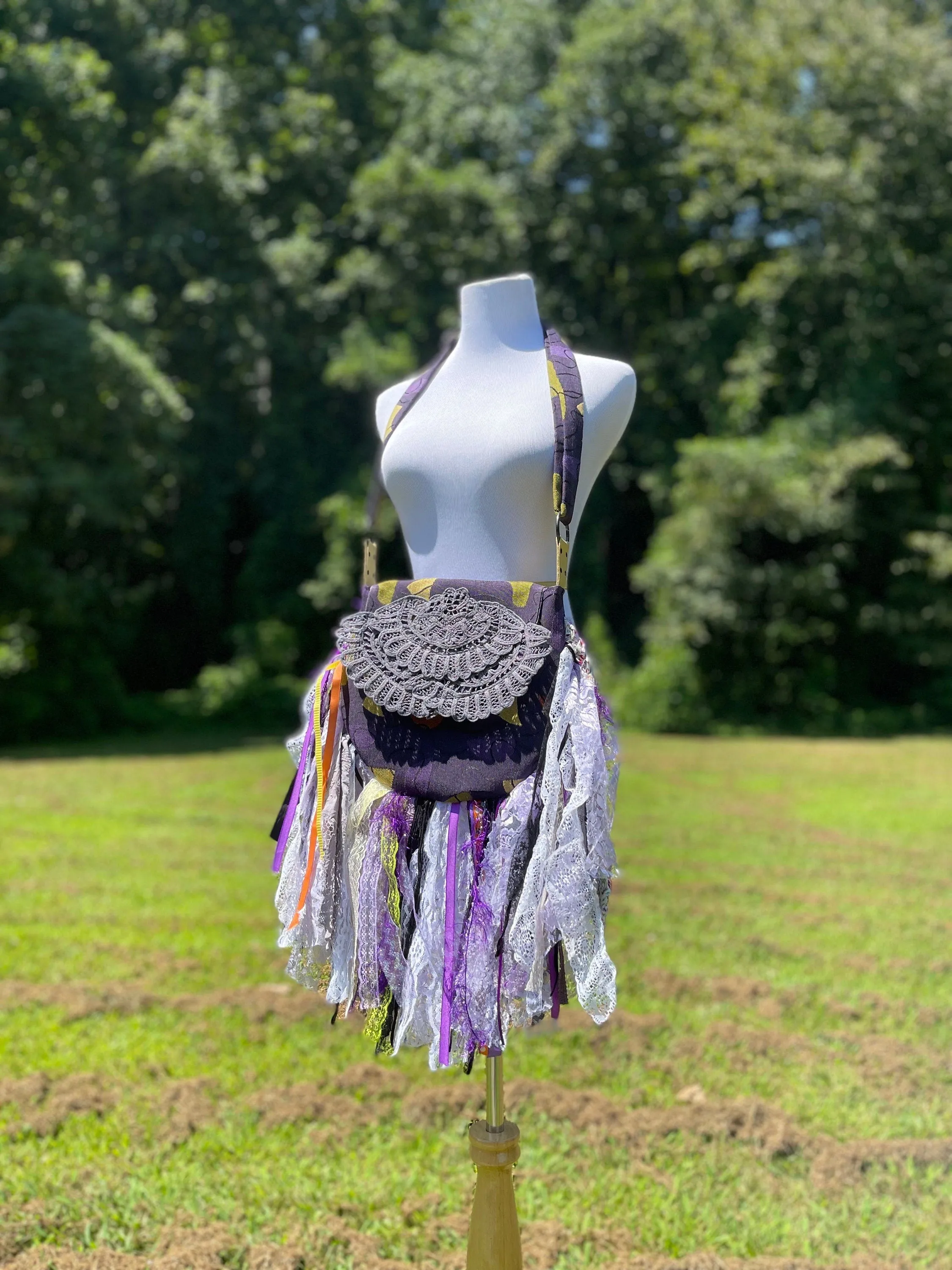 Purple Hippie Handbag - Vintage Lace Fringe Purse for Boho Chic Style
