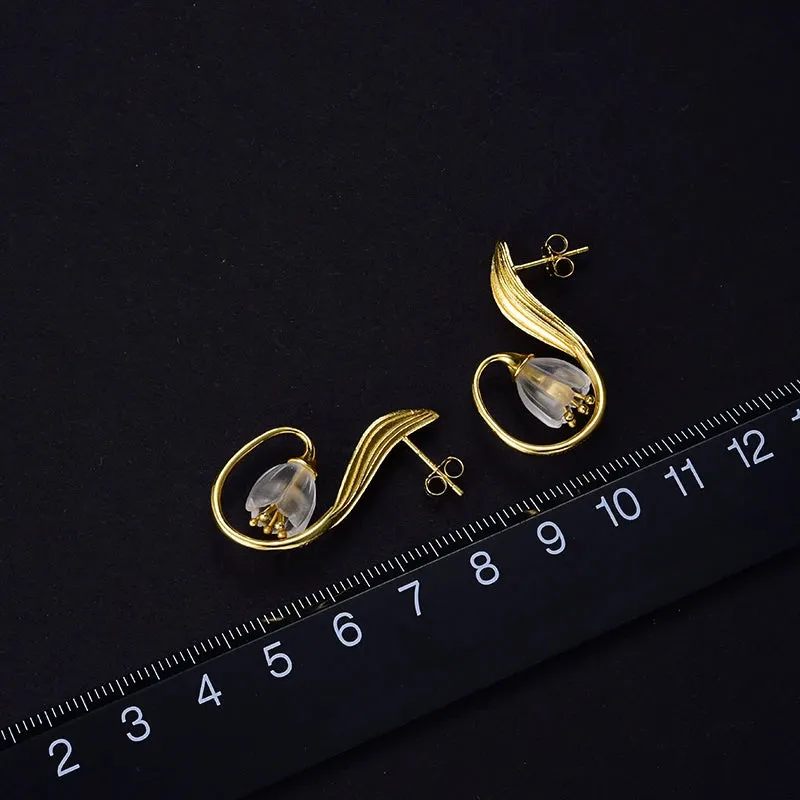 Real 925 Sterling Silver Natural Crystal Handmade Fine Jewelry Lily of the Valley Flower Jewelry Set For Women
