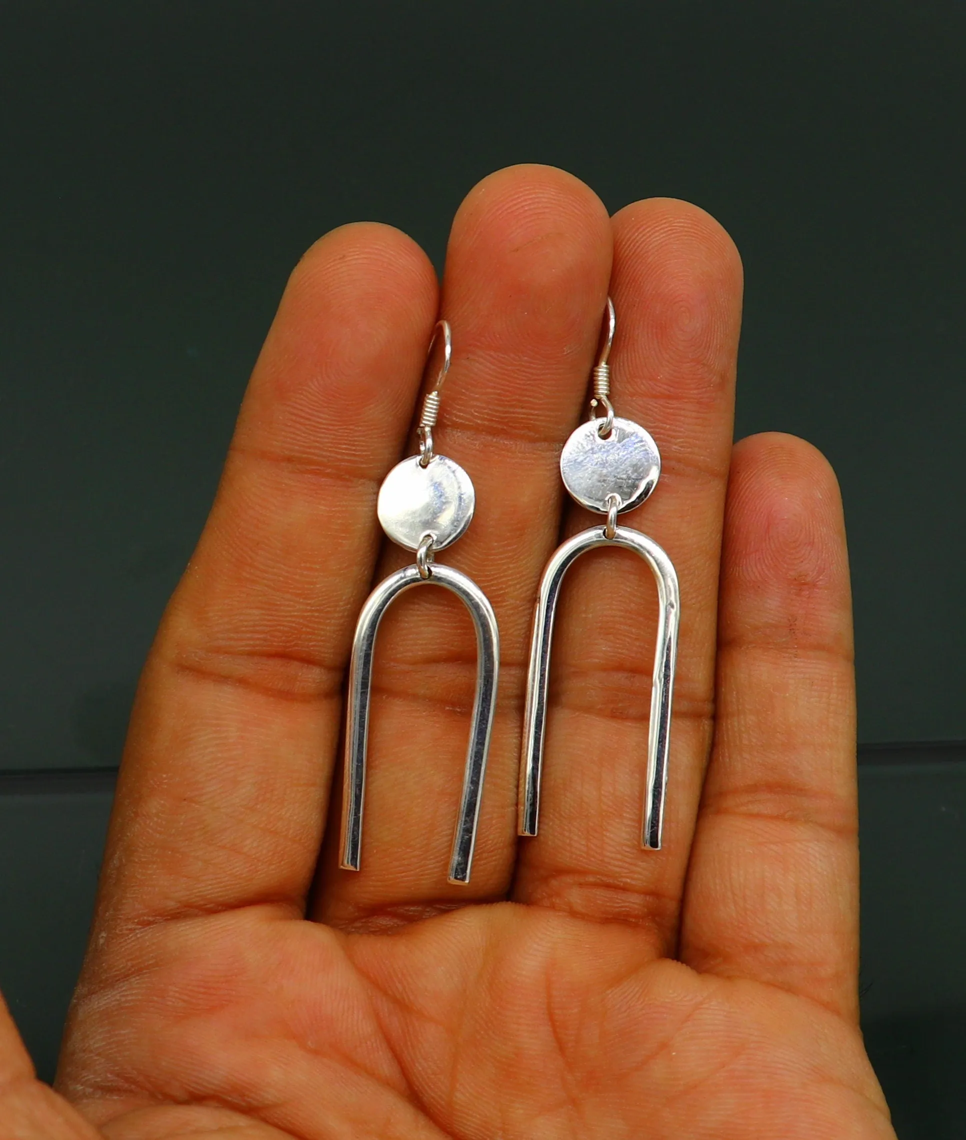 Real 925 sterling silver plain shiny drop dangle hoops earring, excellent brides collection, best gifting to her earrings from india ear645