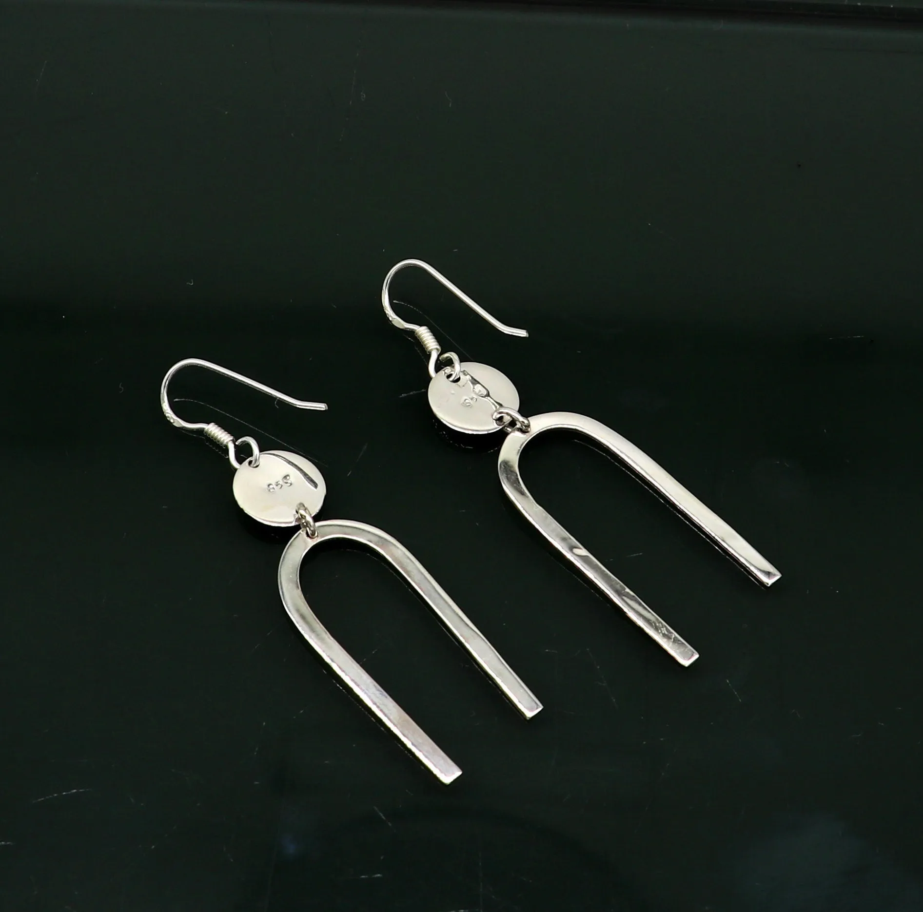 Real 925 sterling silver plain shiny drop dangle hoops earring, excellent brides collection, best gifting to her earrings from india ear645