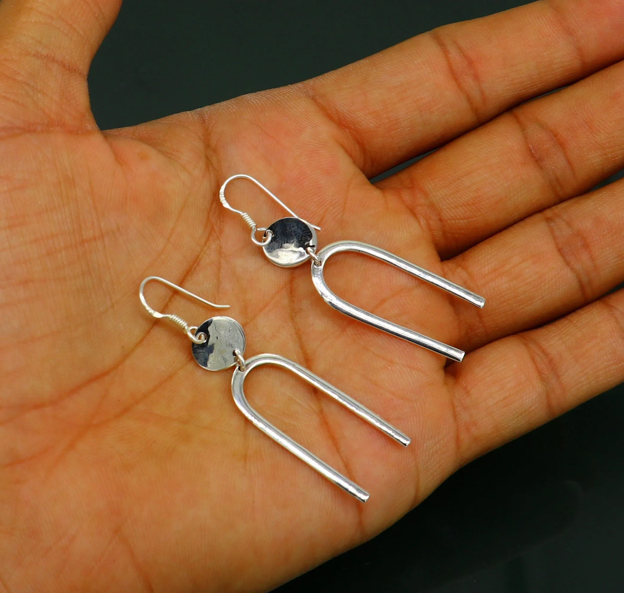 Real 925 sterling silver plain shiny drop dangle hoops earring, excellent brides collection, best gifting to her earrings from india ear645