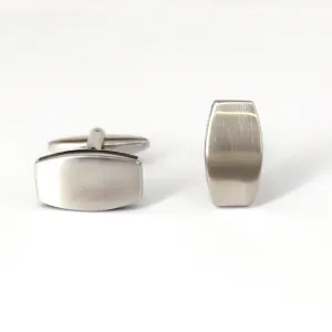 Rectangle Silver Cufflinks with Smooth Edge and Black Enamel Interlining (Online Exclusive)