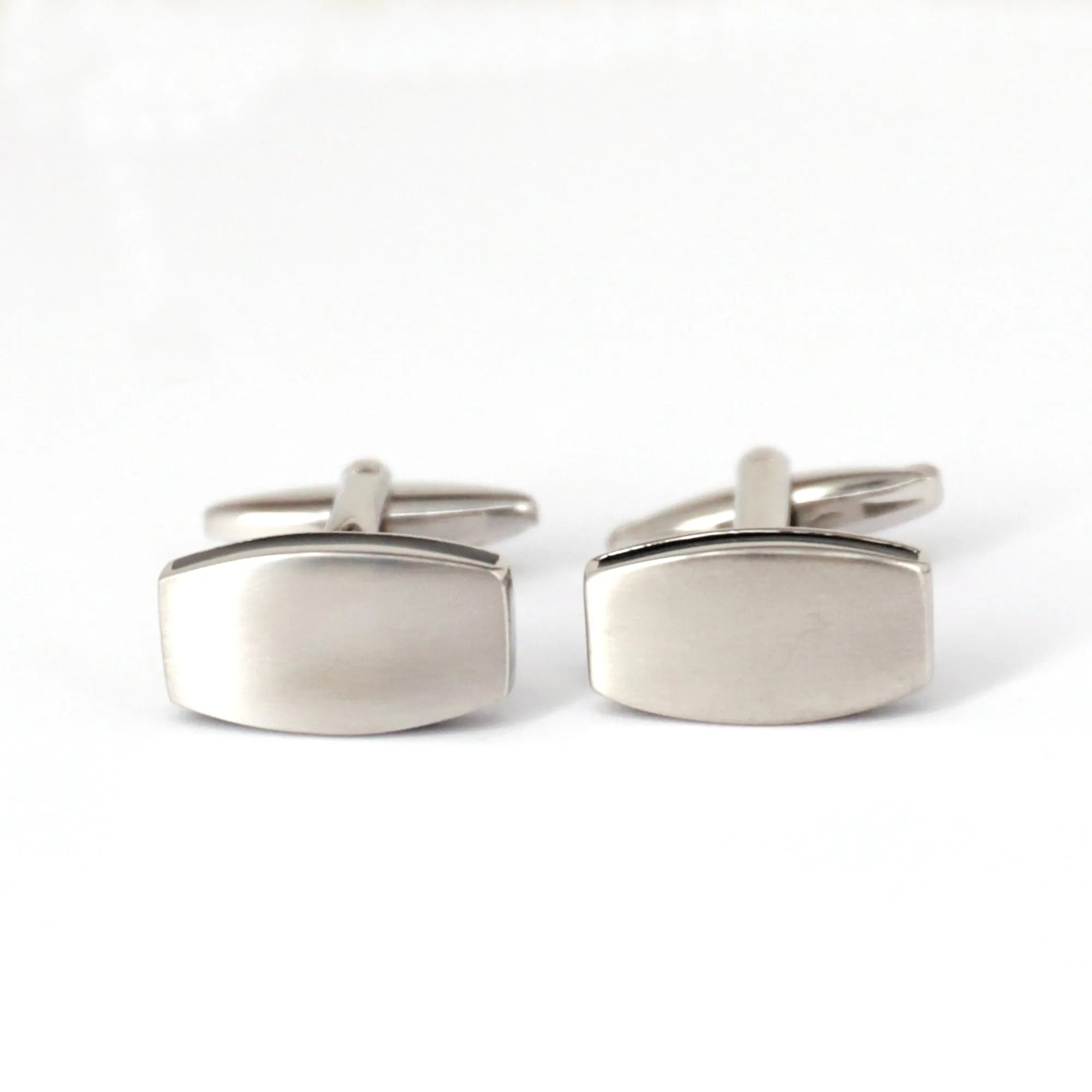 Rectangle Silver Cufflinks with Smooth Edge and Black Enamel Interlining (Online Exclusive)