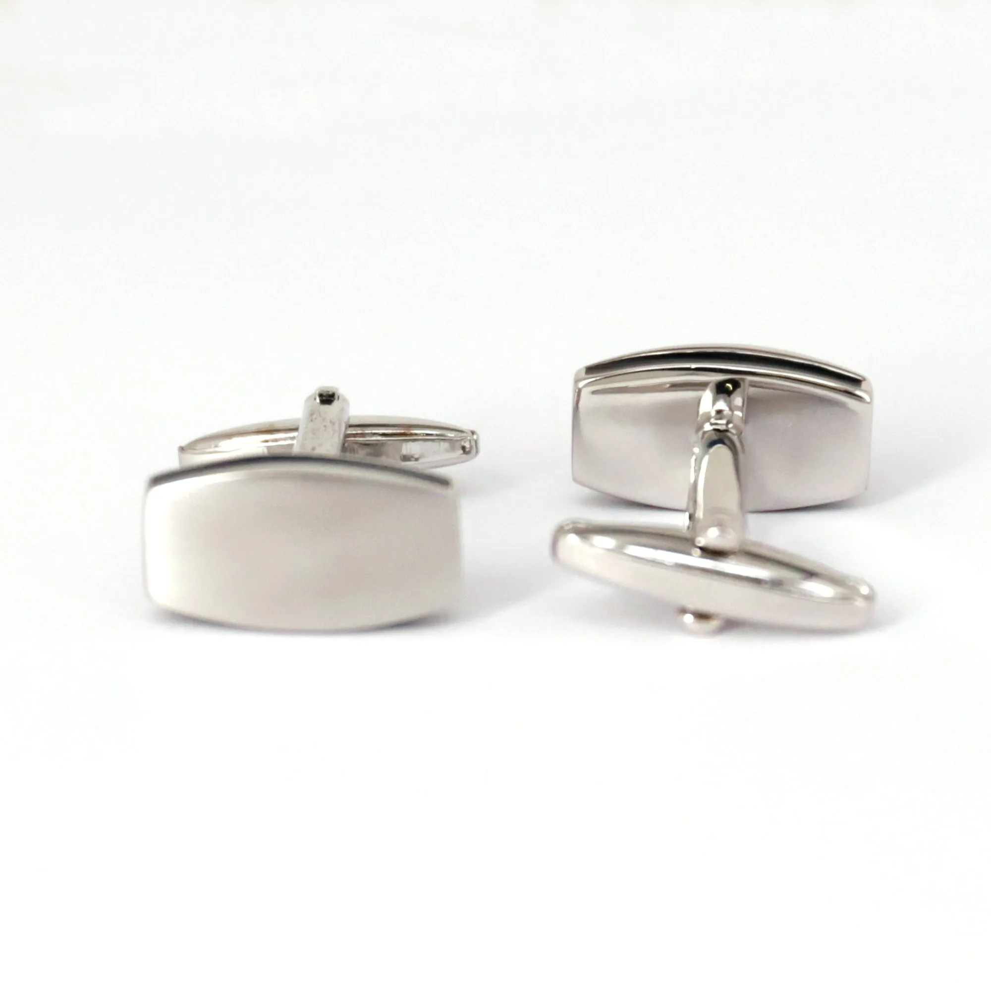 Rectangle Silver Cufflinks with Smooth Edge and Black Enamel Interlining (Online Exclusive)