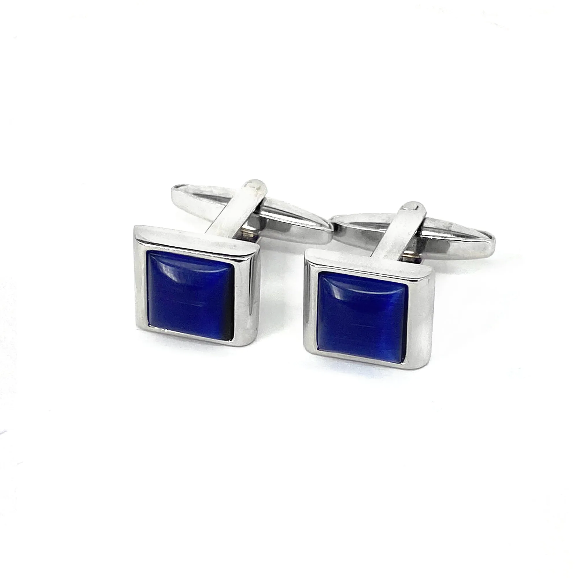 Rectangular Blue Fiber Glass Small Size Cufflinks (Online Exclusive)