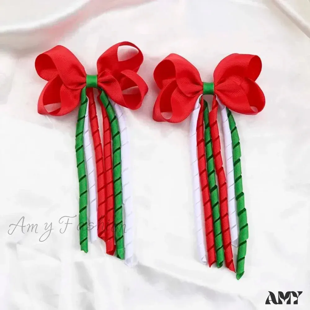 Red Christmas Hair Accessory with Long Tassel Solid Ribbon