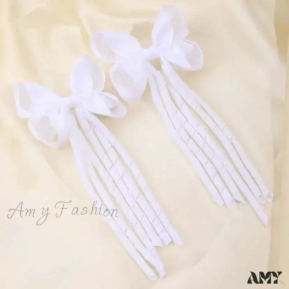 Red Christmas Hair Accessory with Long Tassel Solid Ribbon