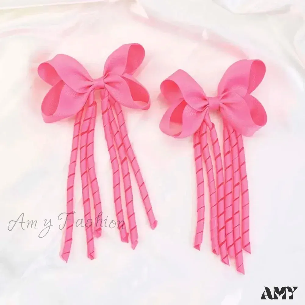 Red Christmas Hair Accessory with Long Tassel Solid Ribbon