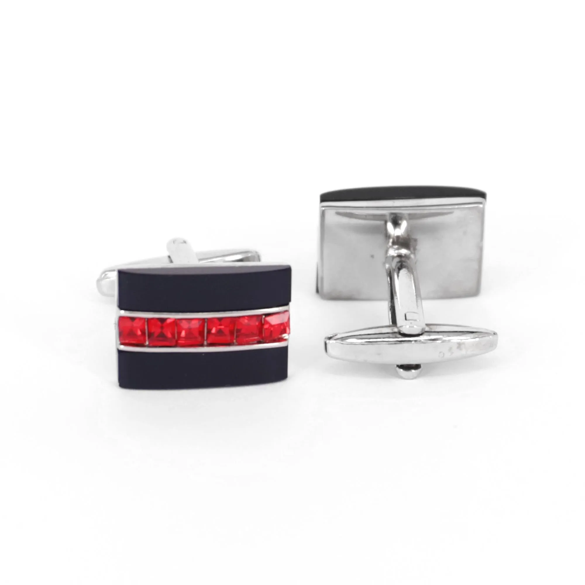 Red Crystal and White/Black Fiber glass Rectangle Cufflinks (Online Exclusive)