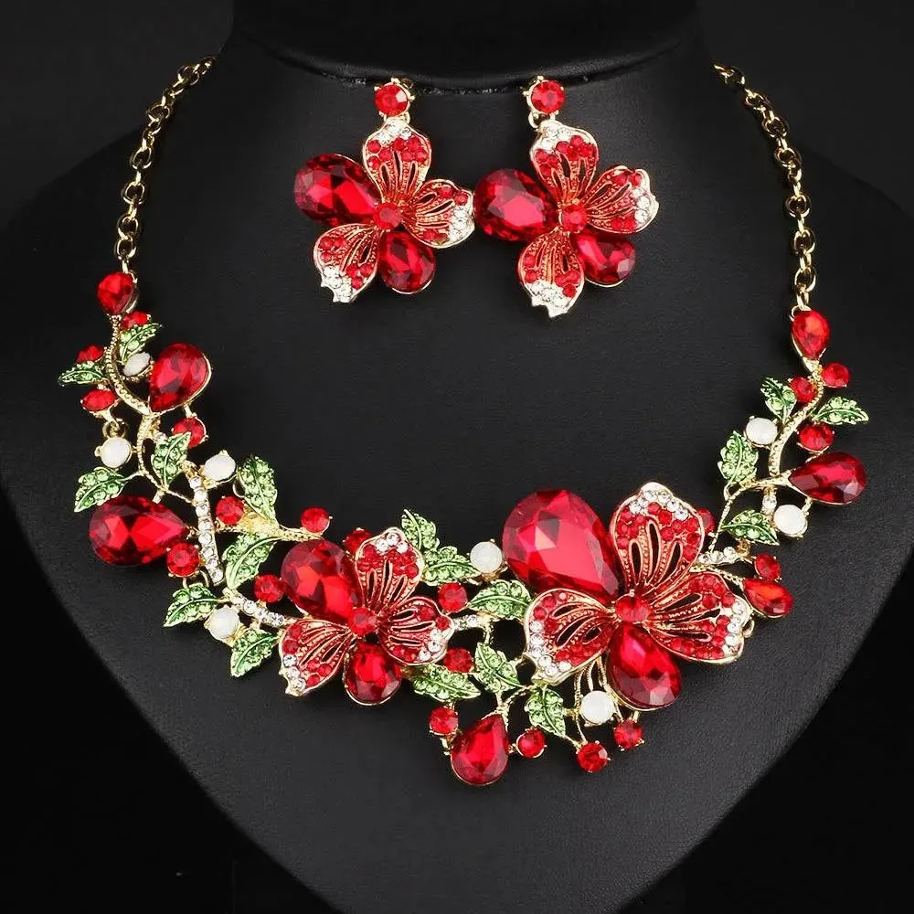 Rhinestone Bridal Floral Jewelry Set