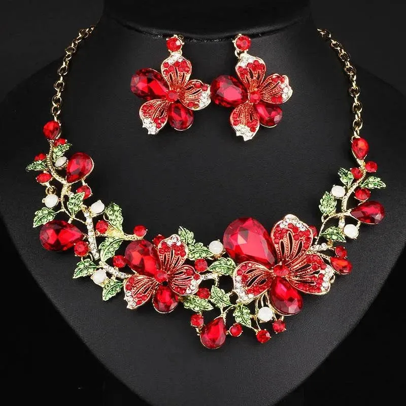 Rhinestone Bridal Floral Jewelry Set