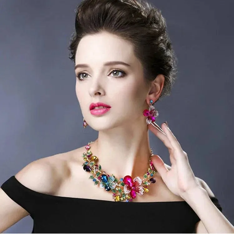 Rhinestone Bridal Floral Jewelry Set