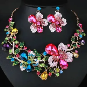Rhinestone Bridal Floral Jewelry Set