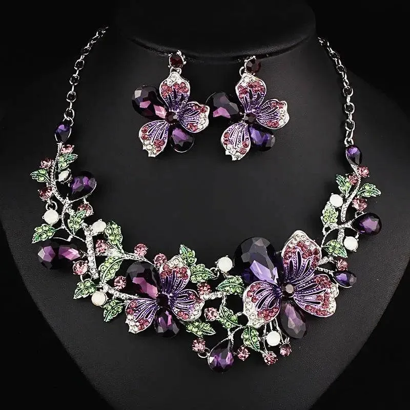 Rhinestone Bridal Floral Jewelry Set