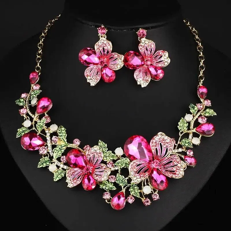 Rhinestone Bridal Floral Jewelry Set