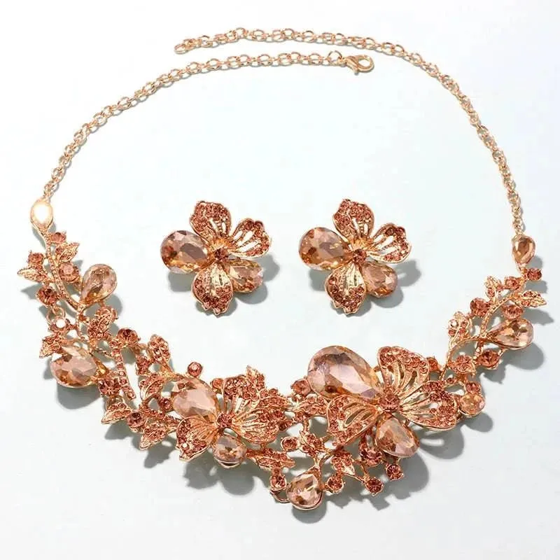 Rhinestone Bridal Floral Jewelry Set