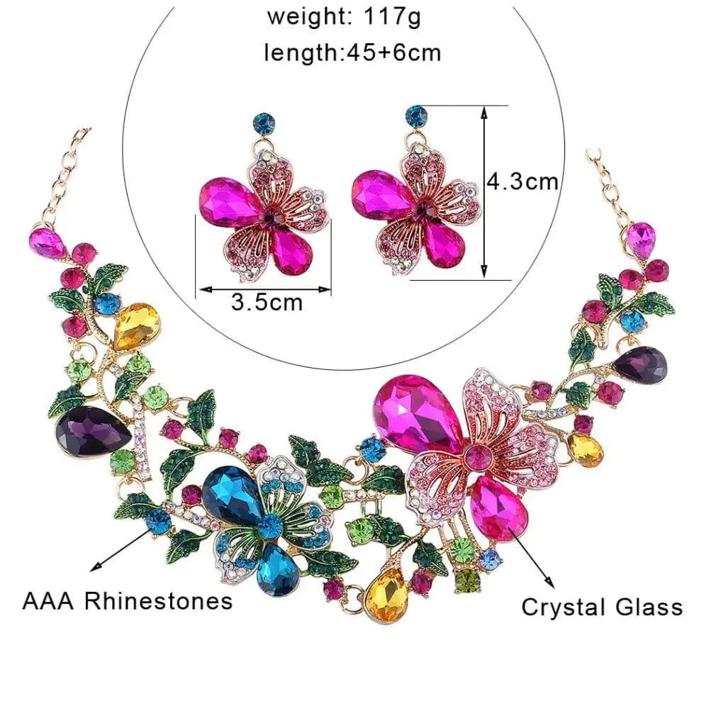 Rhinestone Bridal Floral Jewelry Set