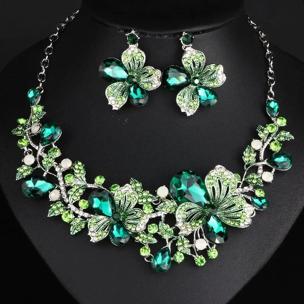 Rhinestone Bridal Floral Jewelry Set