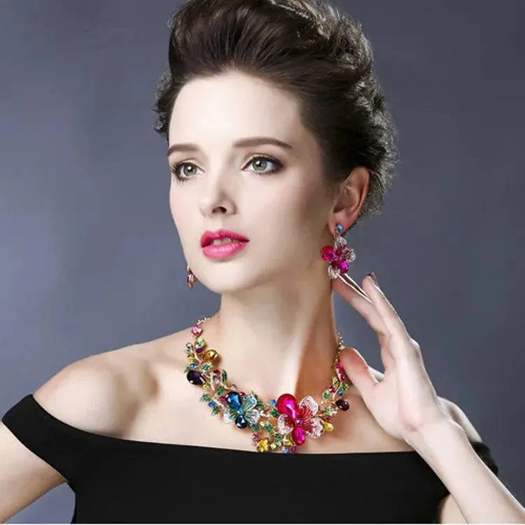 Rhinestone Bridal Floral Jewelry Set