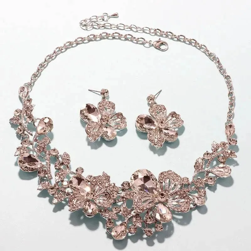 Rhinestone Bridal Floral Jewelry Set