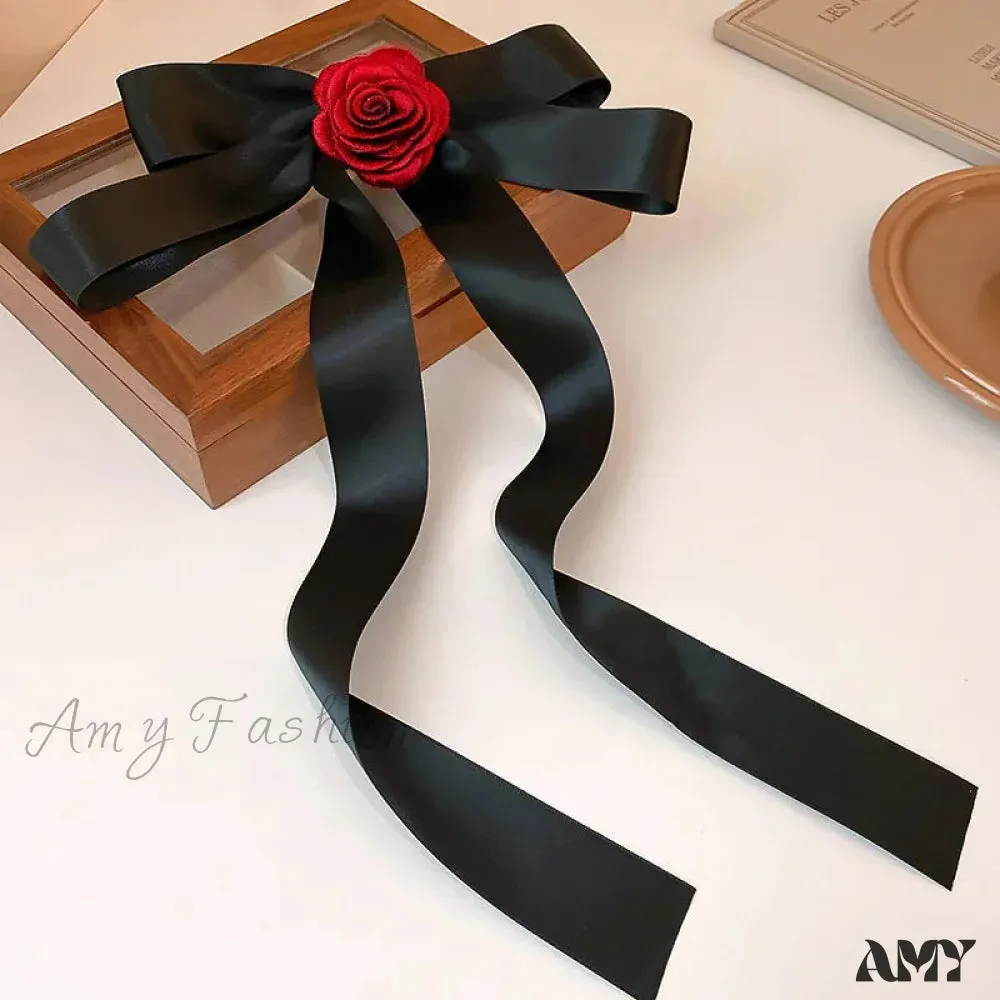 Rose Blossom Ribbon Spring Clip Hair Accessory