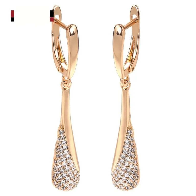 Rose Gold Color Cubic Zirconia Drop Latch Back Earrings E3