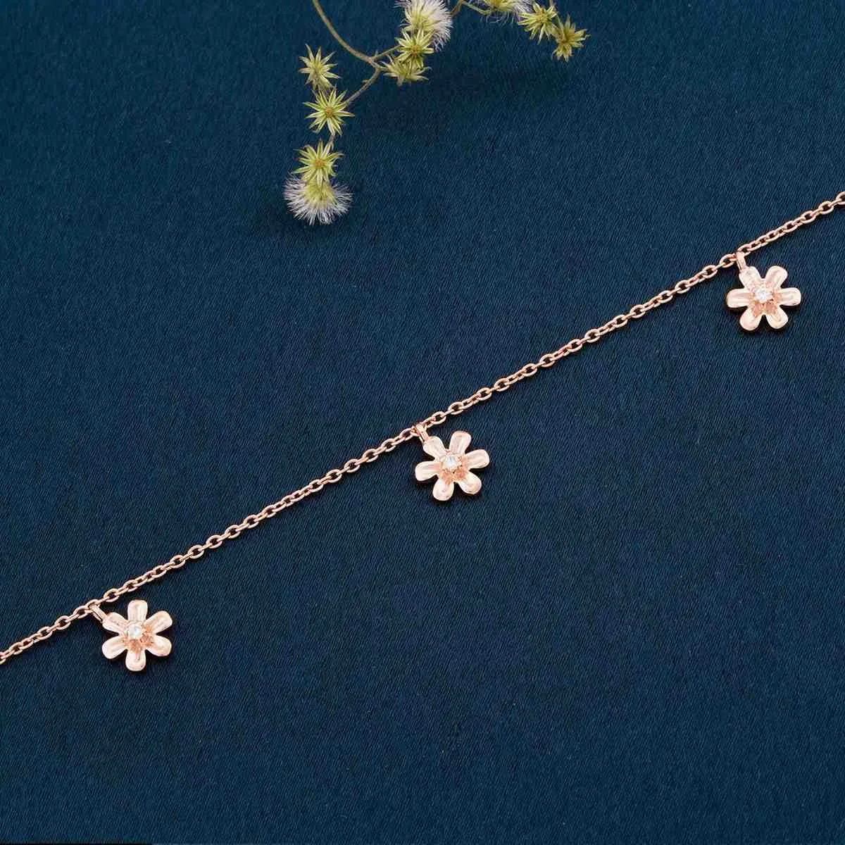 Rose Gold Flowers Charm Anklet