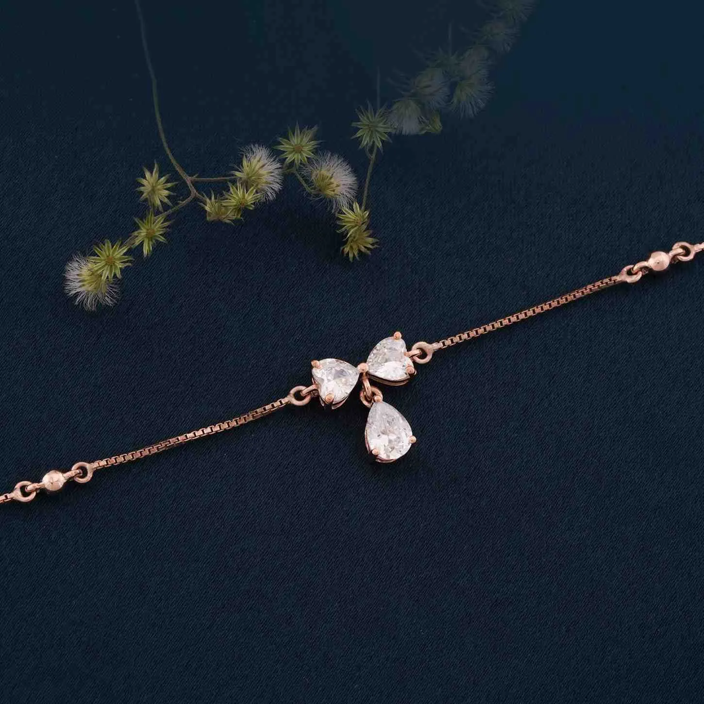 Rose Gold Heart Teardrop Bow Anklet