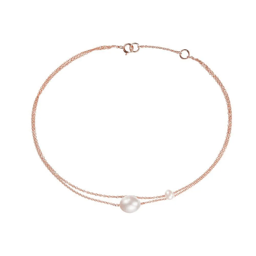 Rose Gold Layered Large and Small Pearl Anklet
