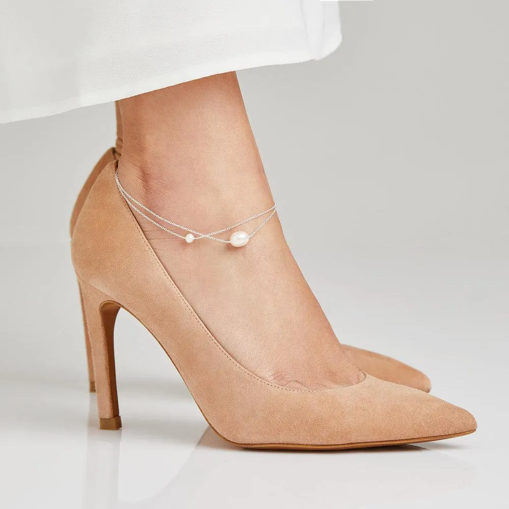 Rose Gold Layered Large and Small Pearl Anklet