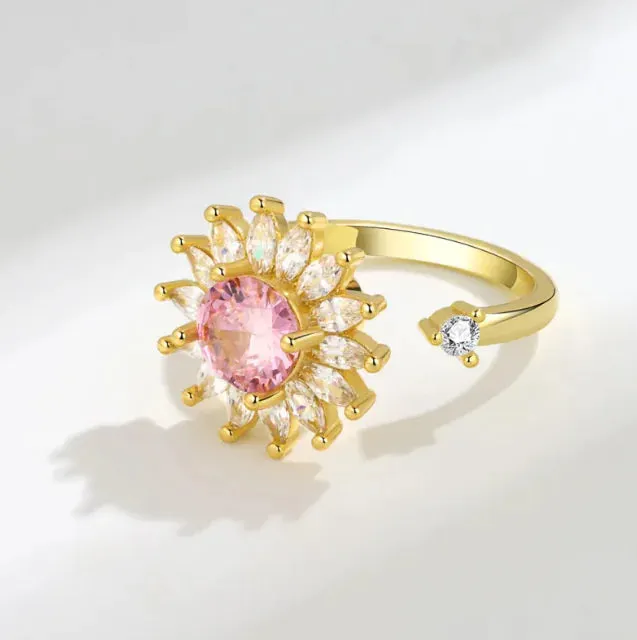 Rotating Rose Flower Opening Ring