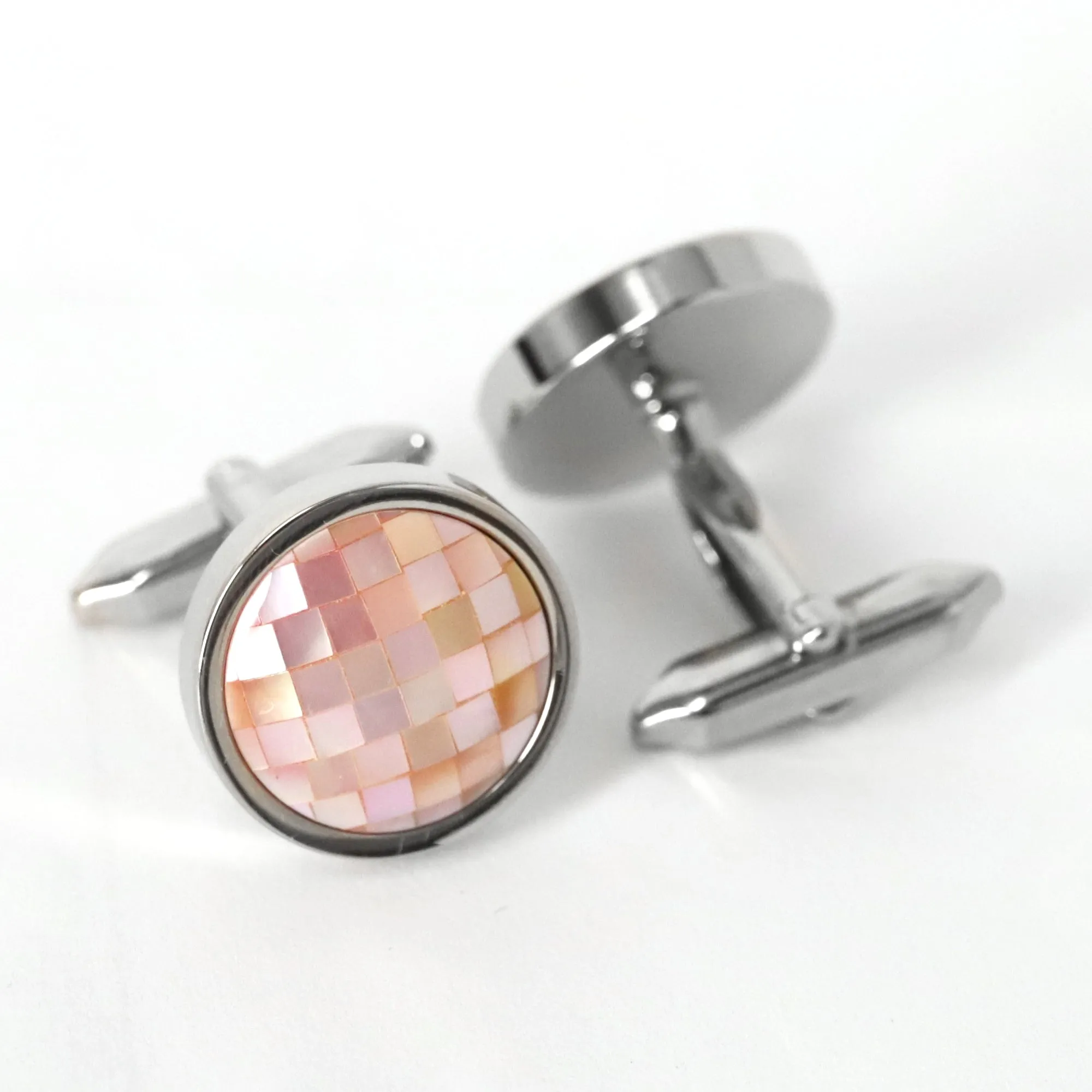Round Pink Mother of Pearl Tiles Cufflinks (Online Exclusive)