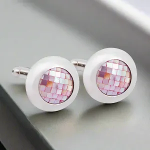 Round Pink Mother of Pearl Tiles Cufflinks (Online Exclusive)