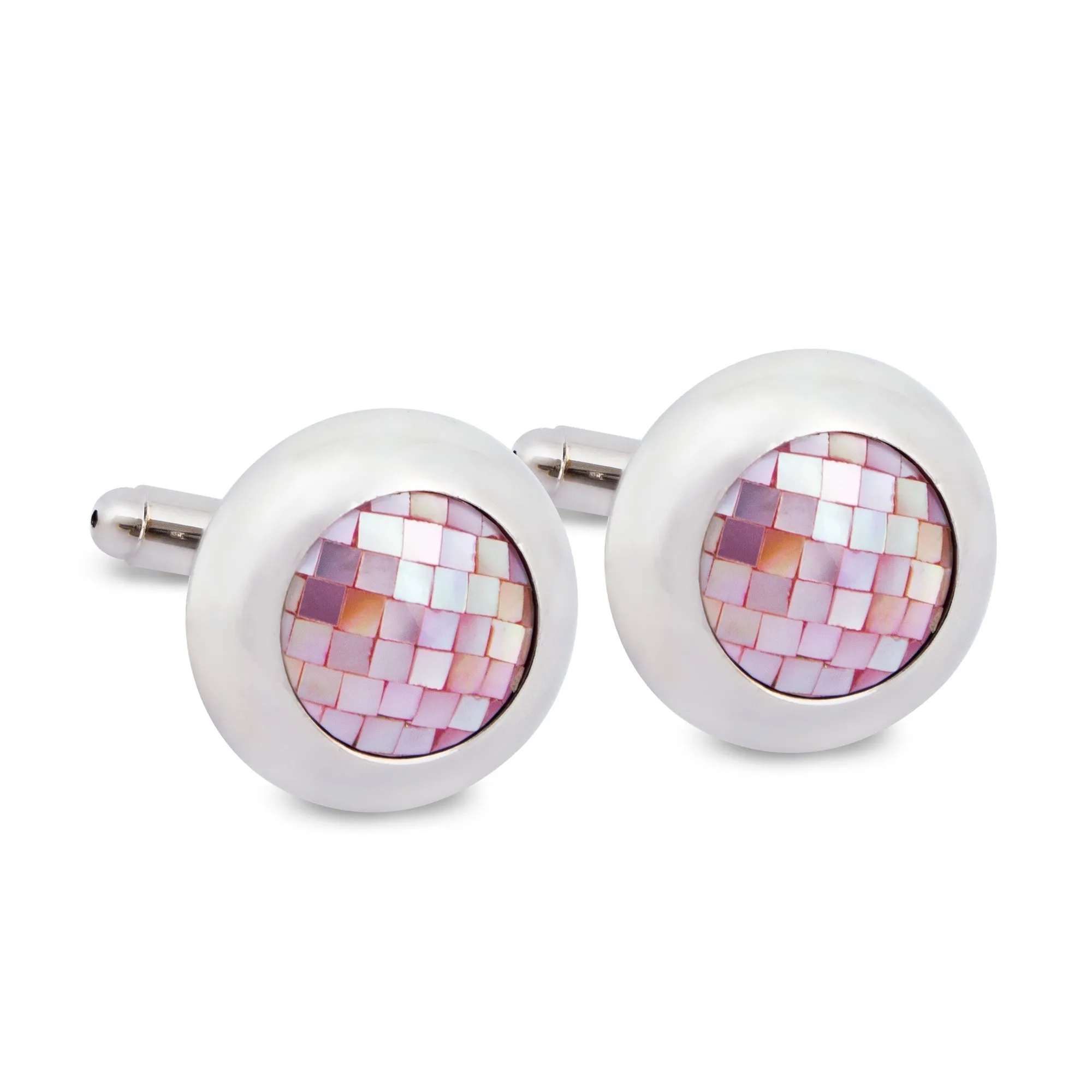 Round Pink Mother of Pearl Tiles Cufflinks (Online Exclusive)