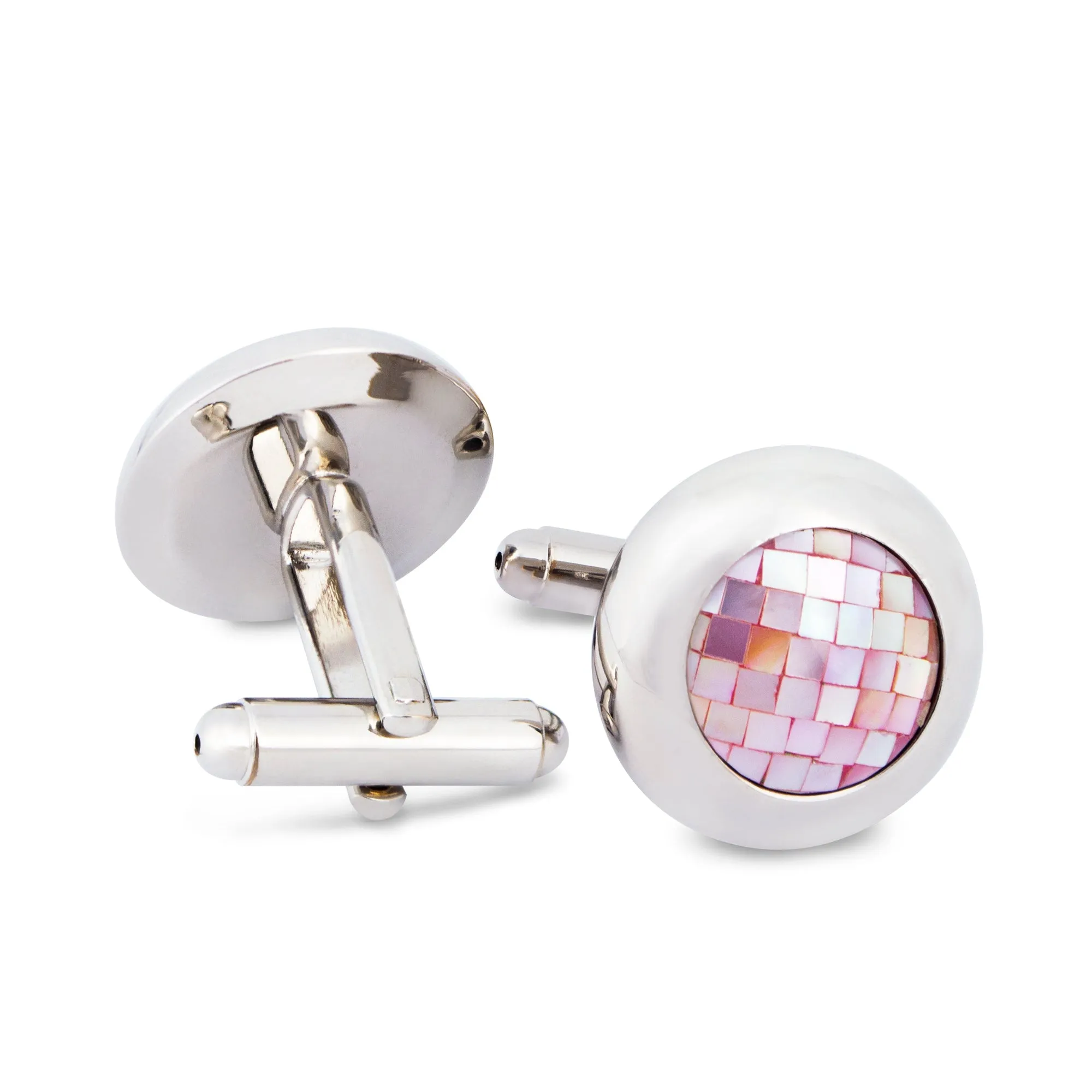 Round Pink Mother of Pearl Tiles Cufflinks (Online Exclusive)