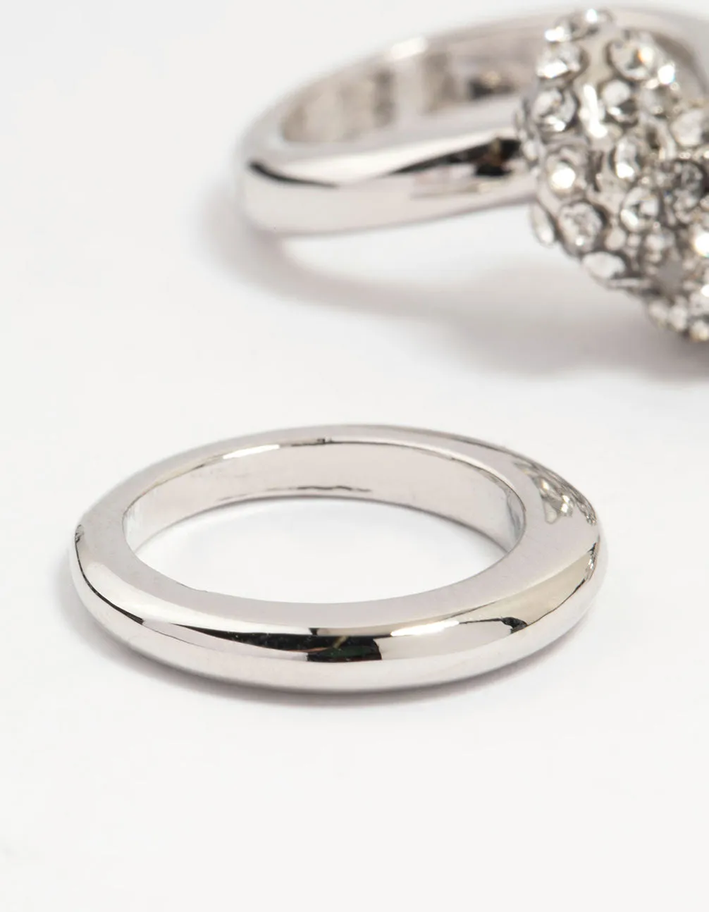 Silver Diamante Pavé & Knotted Stacking Rings 3-Pack