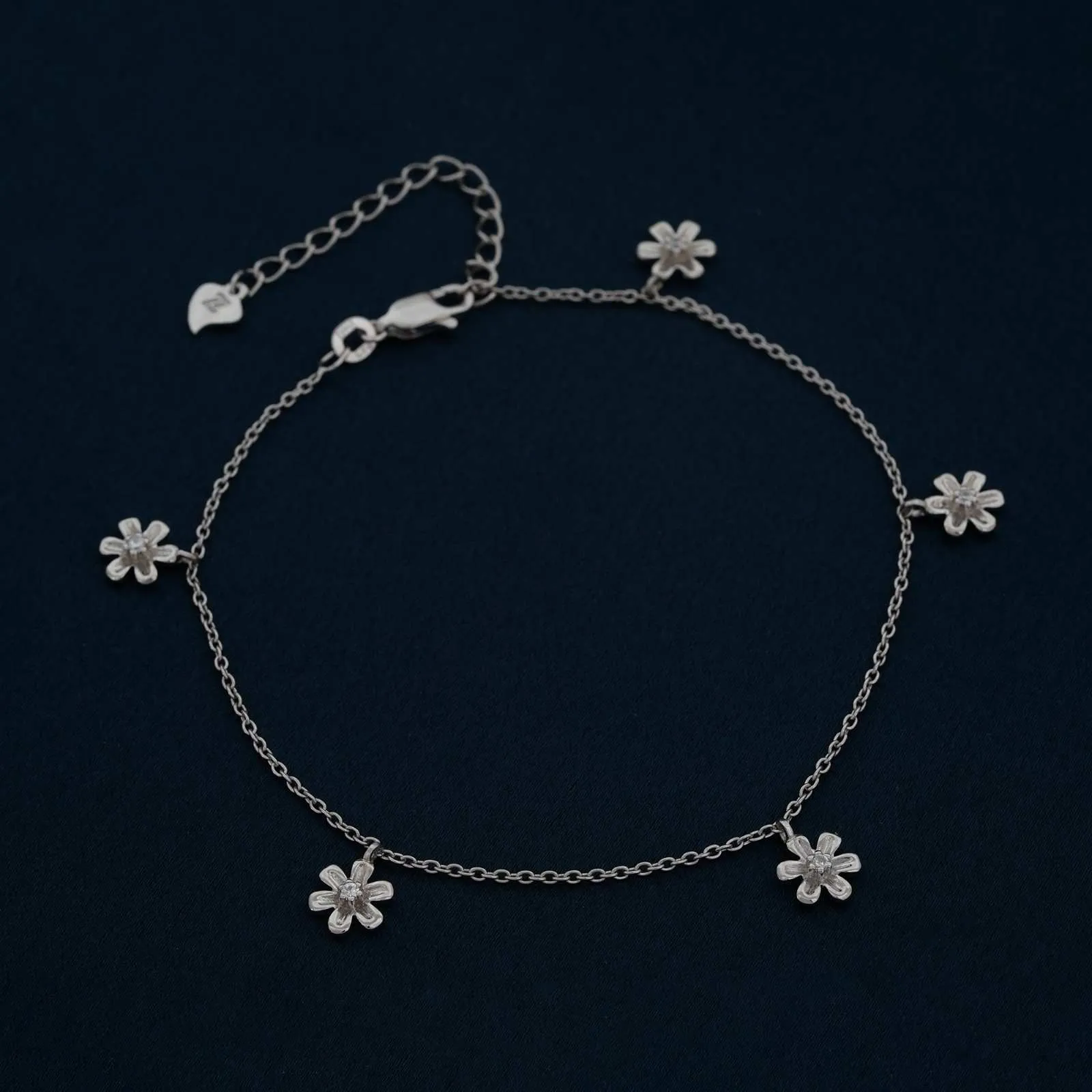 Silver Flowers Charm Anklet