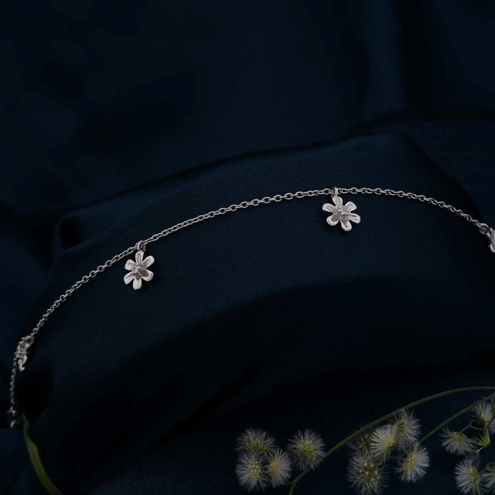Silver Flowers Charm Anklet
