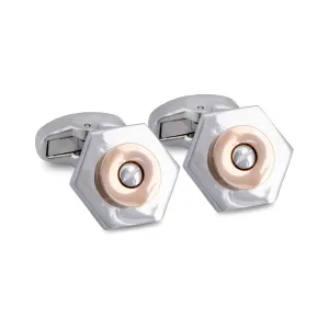 Silver Hexagon with Rose Gold Screw Top Centrepiece Cufflinks