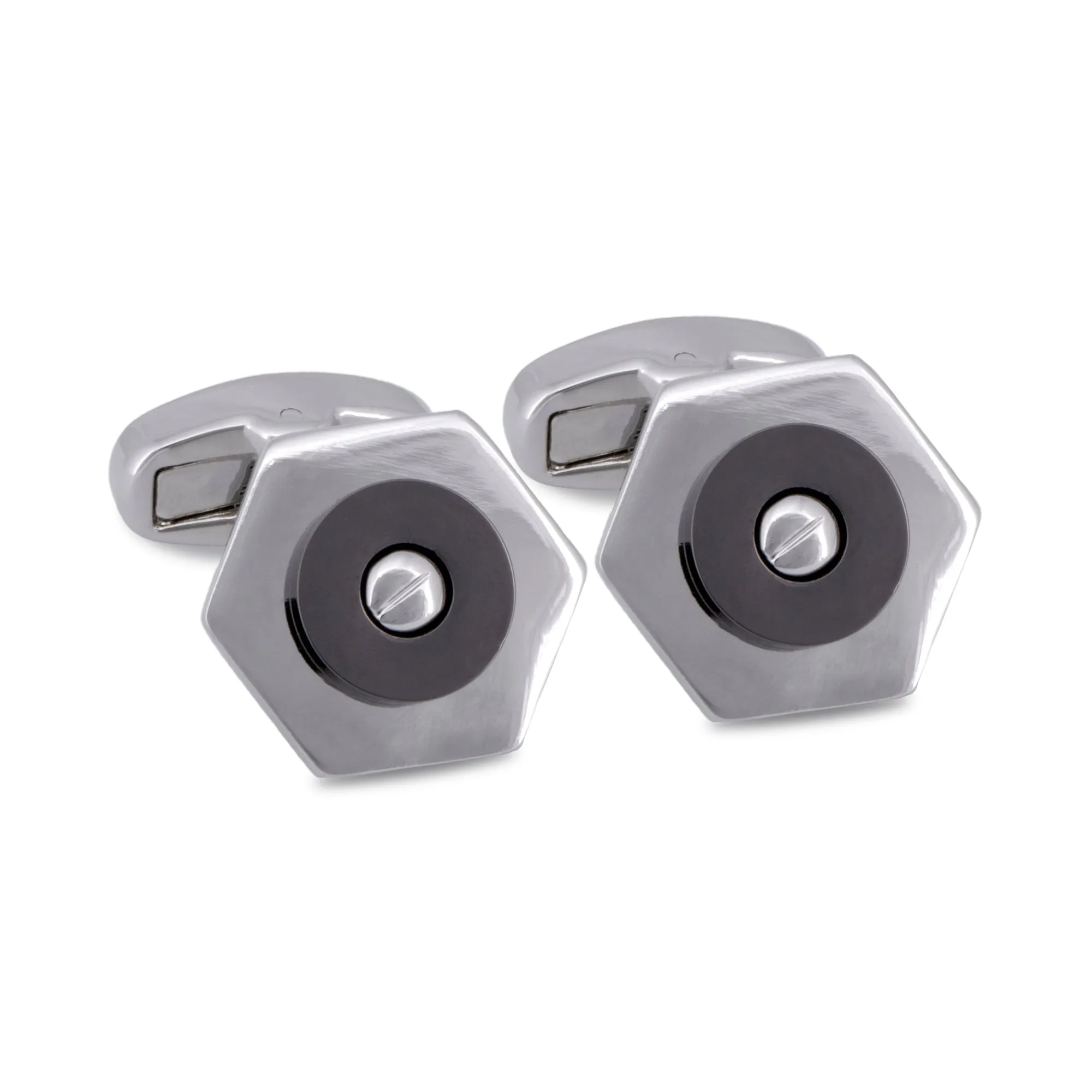 Silver Hexagon with Screw Top Centrepiece Cufflinks