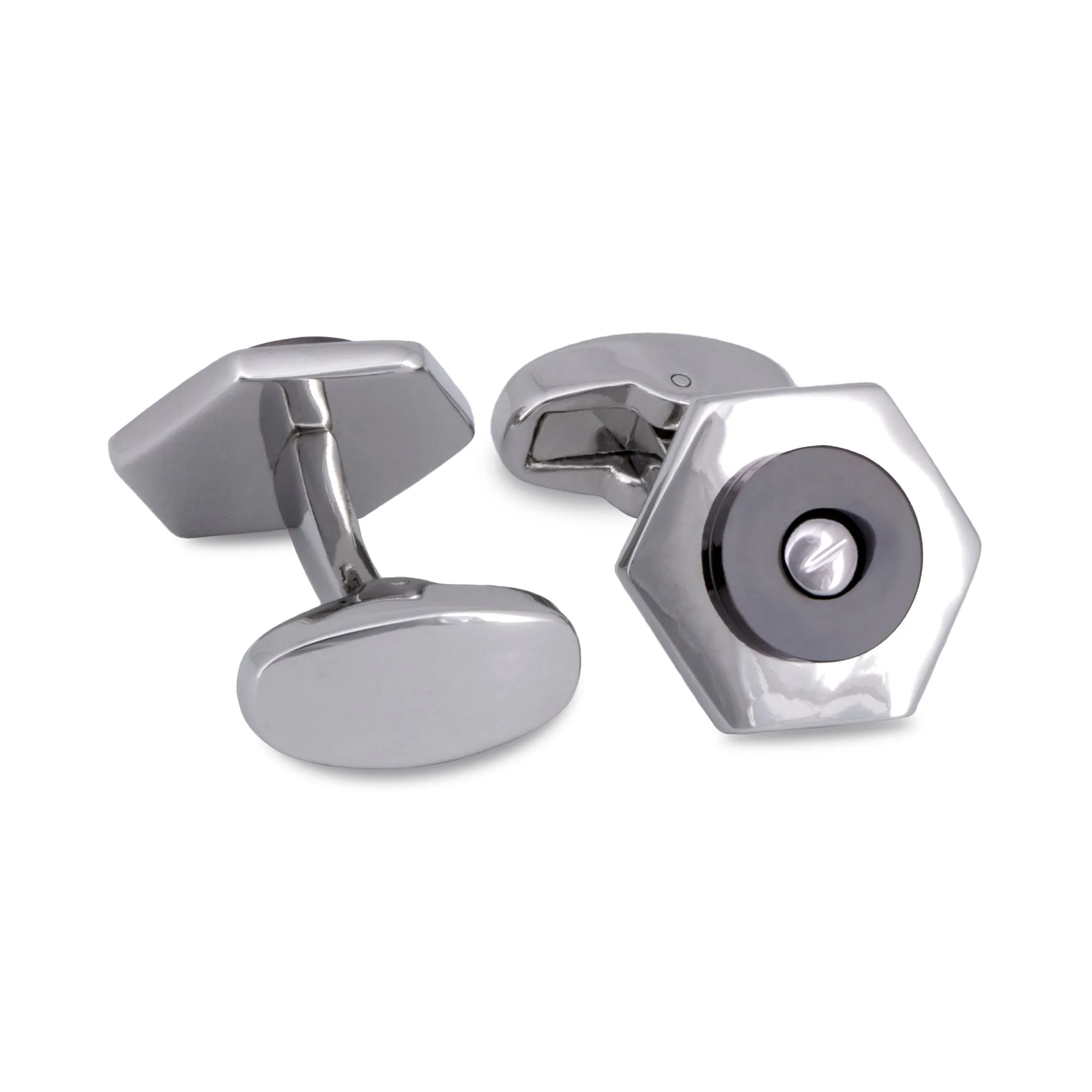 Silver Hexagon with Screw Top Centrepiece Cufflinks