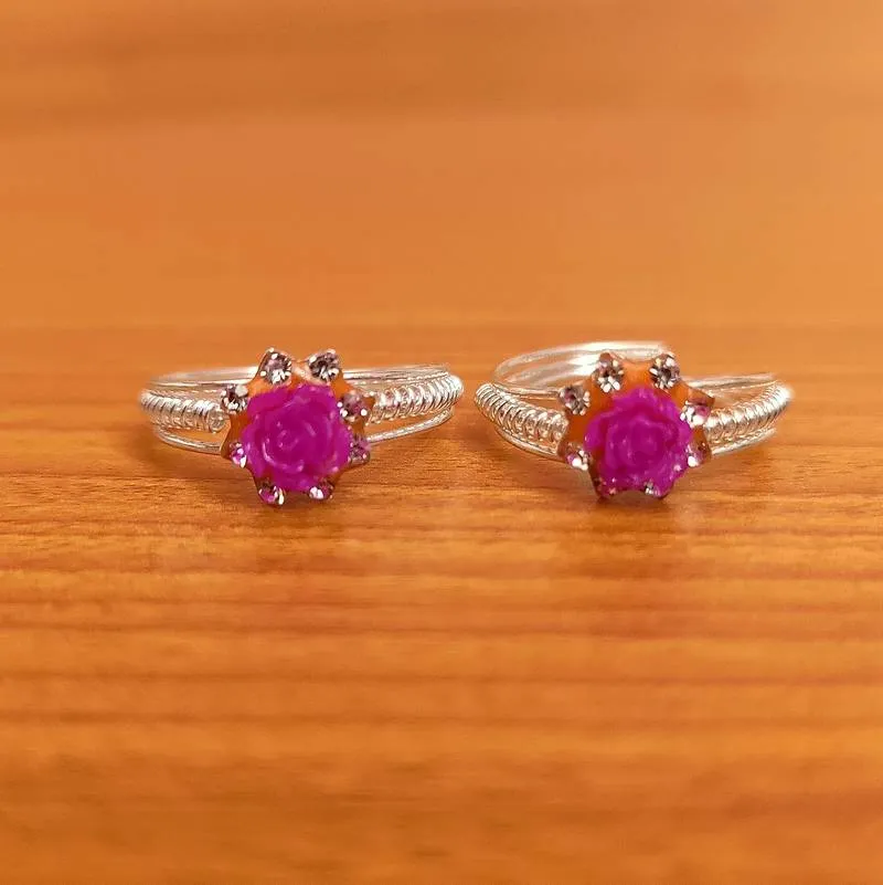SILVER LOOK PINK FLOWER ADJUSTABLE TOE RING