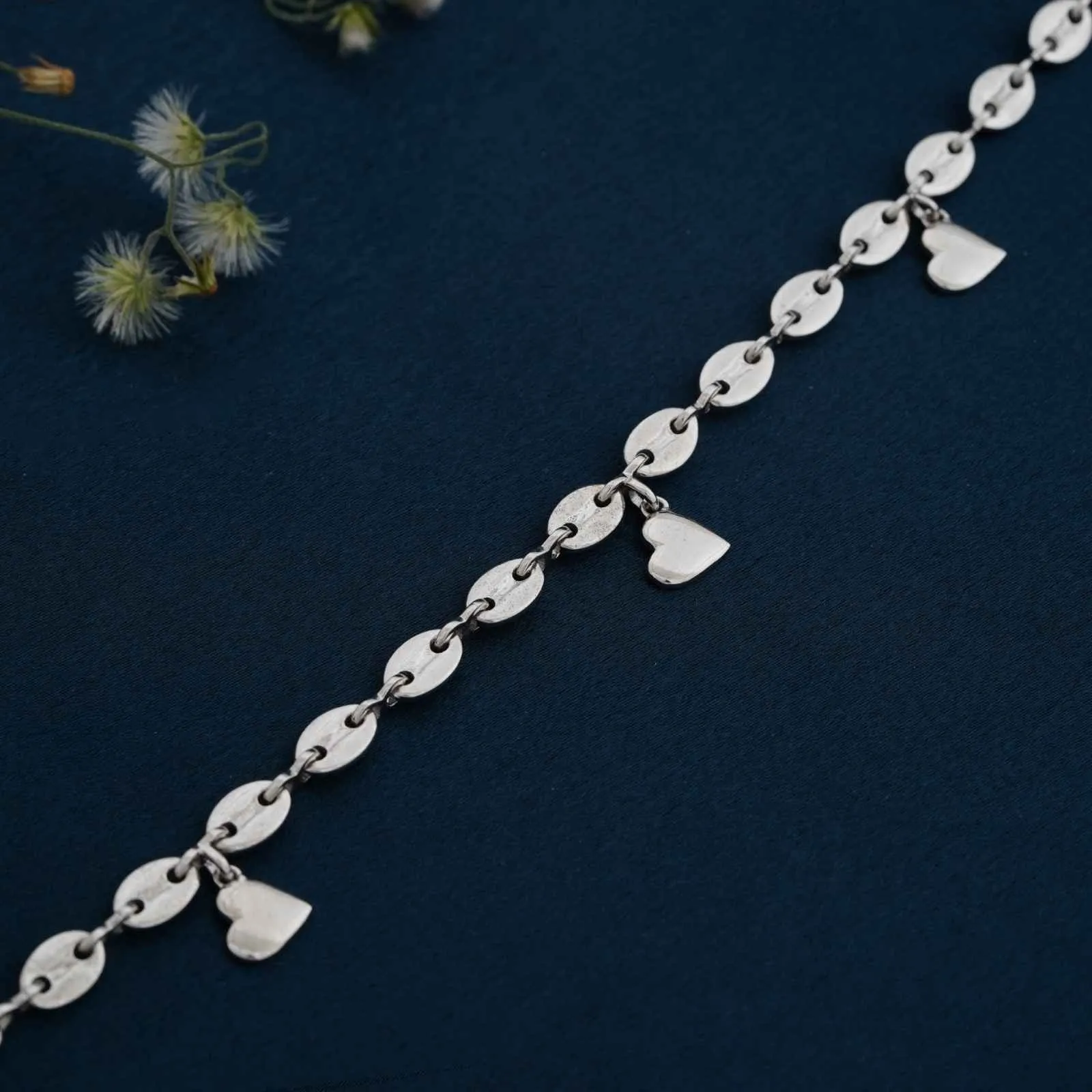 Silver Loveable Heart Charm Anklet
