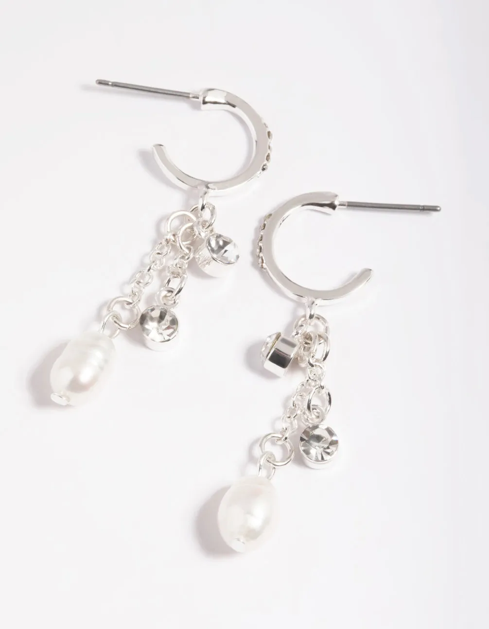 Silver Plated Freshwater Pearl Chain Drop Earrings