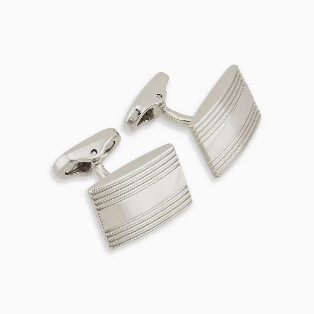 Silver Striped Rectangular Cufflinks