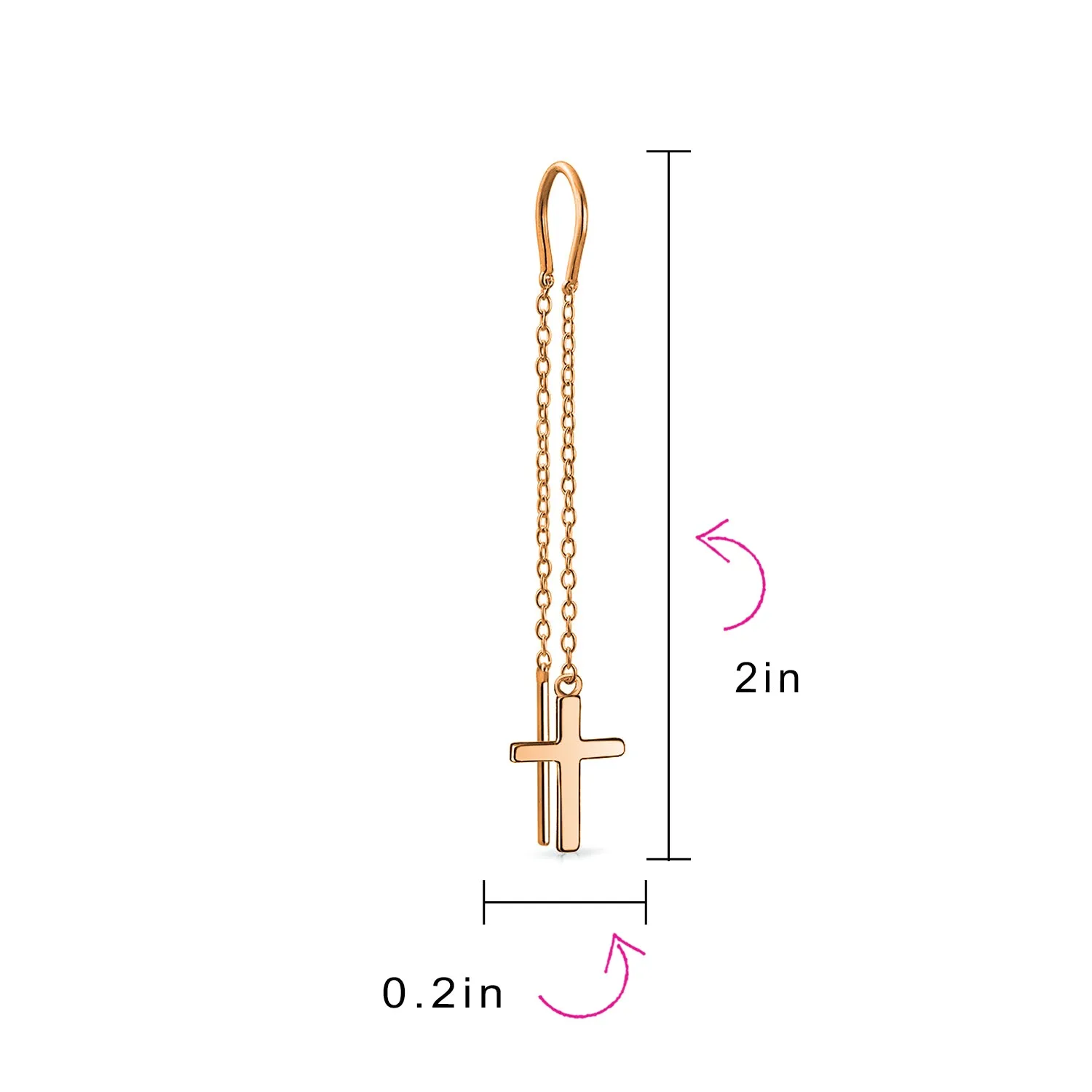 Simple Religious Cross Dangle Earrings Long Chain Ear Cuff & Stud Set Rose Gold  Silver